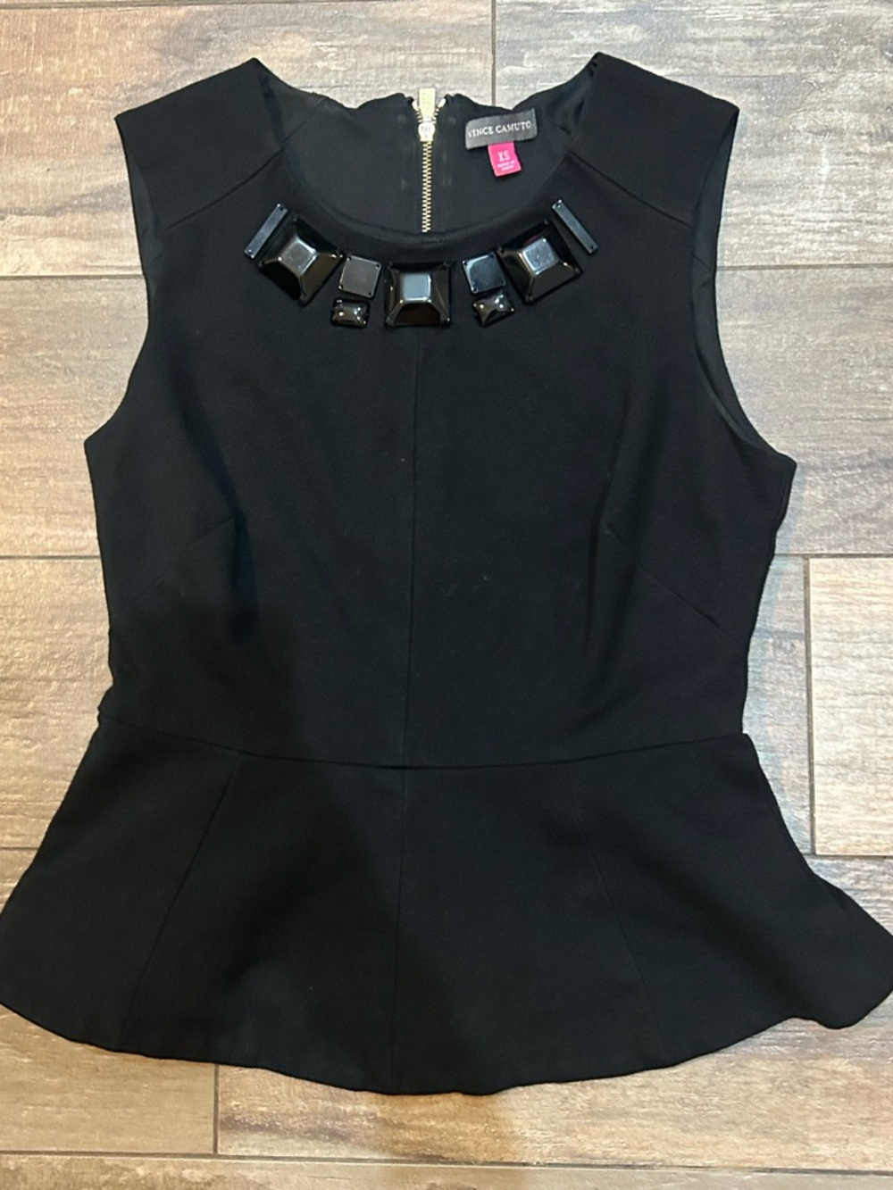 Vince Camuto Black Sleeveless Peplum Camisole with Gem Accents